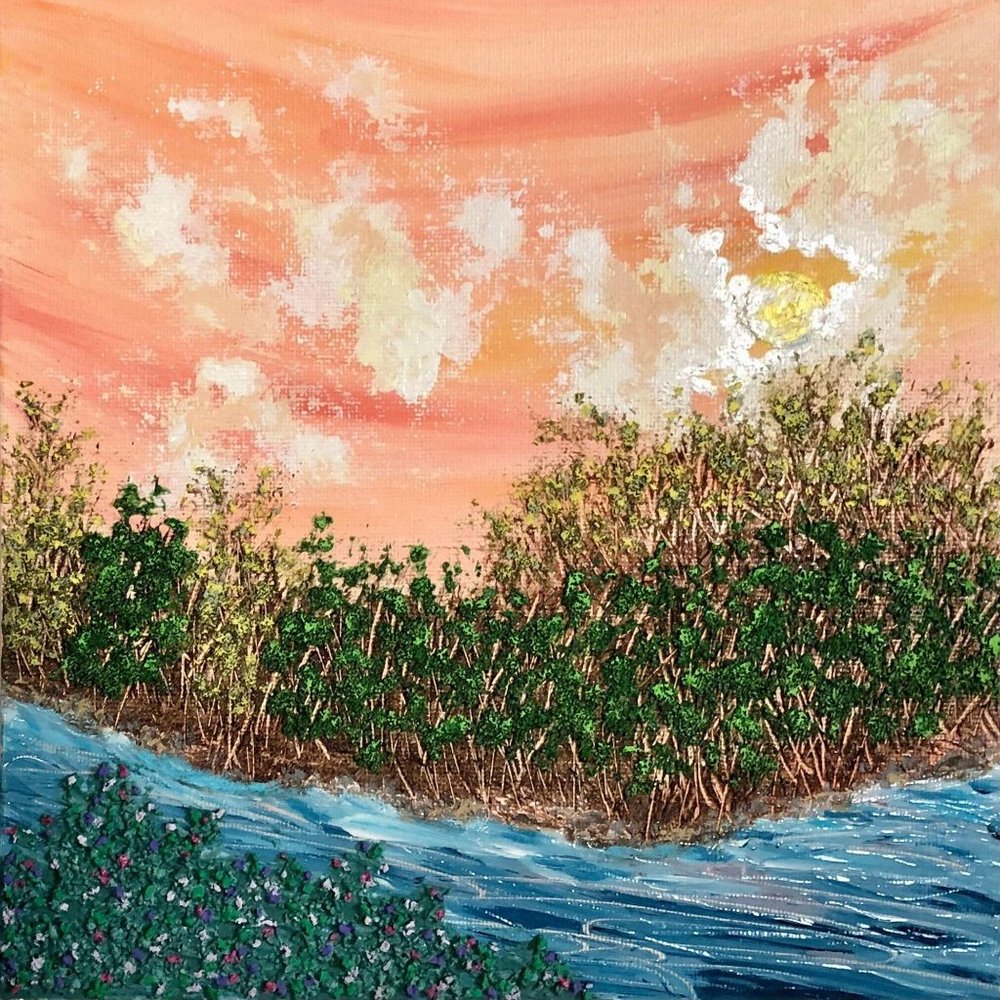 Sunset Stream 8 x 8 Acrylic Painting, Sunset